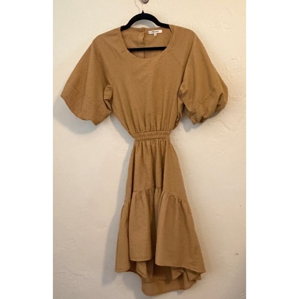 Madewell Seersucker Puff Sleeve Cutout Mini Dress Tan Size S